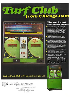 Turf Club By Chicago Coin Video Arcade Flyer / Brochure / Ad • $9.95