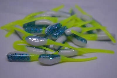 Jasons 2  Stinger Shad 30 Pack Grubs Crappie Lures Jigs       Ocean & Chartreuse • $8.25