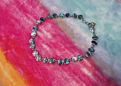 Vintage SJ Abalone Blue Butterfly Link Bracelet Signed Excellent Condition • $11.50