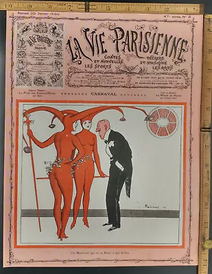 $100 • Buy Tight Red Jester Costume Breasts Showing Carnaval Fabien Fabiano Antique1909 Art