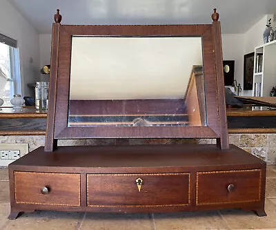 LARGE Antique Early 19th C. Federal Wooden Inlaid Mirror Shaving Dresser Stand • $165