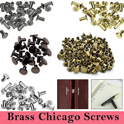 £4.99 • Buy Belt Screw Leather Craft Chicago Nail Brass Solid Rivets Studs Head Bookbinding
