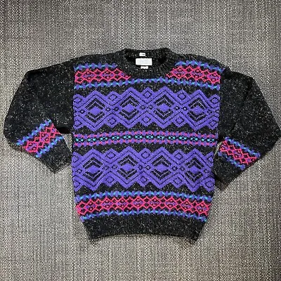 Vintage 90s Sweater TJX Mervyns Large Geometric Abstract Biggie Cosby Pullover • $38.58