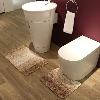 Microfiber Bath Mat Pedestal Set Non Slip Toilet Bathroom Rug Machine Washable • £8.45