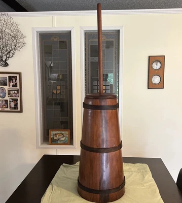 $119.99 • Buy Vintage Wooden Butter Churn - W/ Lid And 3 Wood Stapled Bands Dasher Primitive