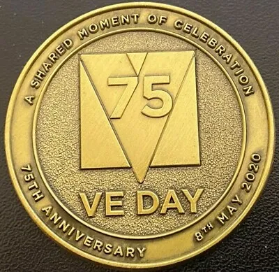 VE DAY 75th ANNIVERSARY 1945-2020 Commemorative Medal Coin Antique Gold Engraved • £3.95