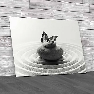 Zen Garden Meditation Butterfly Stone Circles Black White Canvas Print Large • £14.95