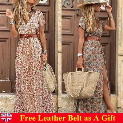 Womens Plus Size Holiday Boho Dress Ladies Summer Beach Long Maxi Dress Sundress • £10.95