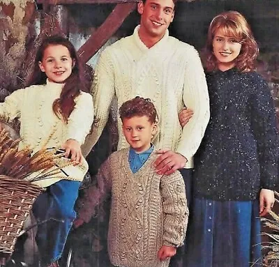 0576 Family Sweaters Aran 26-46  - Vintage Knitting Pattern Reprint • £3.49