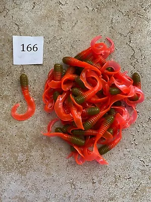 Item#166  50ct 3  Olive Green Tipped W/ Fire Tail Grubs Fishing Bait Plastics  • $6.75