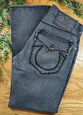 🇺🇸True Religion Jeans 34 Thick Stitch Denim USA Made Black Big Flap *FLAWS* • $29.99