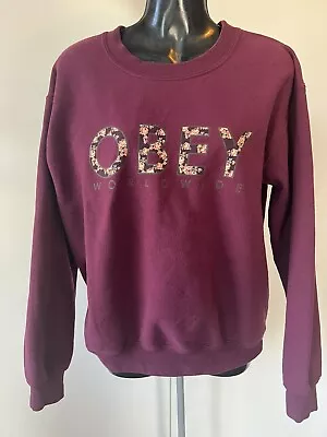 Obey Sweatshirt Pullover Large Logo Floral Print Maroon S • £17.51