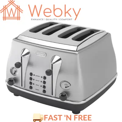 $156.65 • Buy Delonghi Icona Classic 4 Slice Toaster 1800W With Browning Control - Silver
