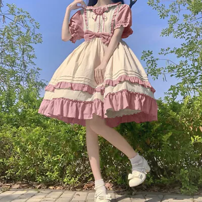 Japanese Mori Girls Lolita Bow Dress Ruffle A-Line Princess Costume Cute Dress • $35.19