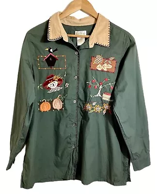 Bobbie Brooks Vintage Embroidered Fall Button Up Shirt 18W/20W Autumn Halloween • $29.98