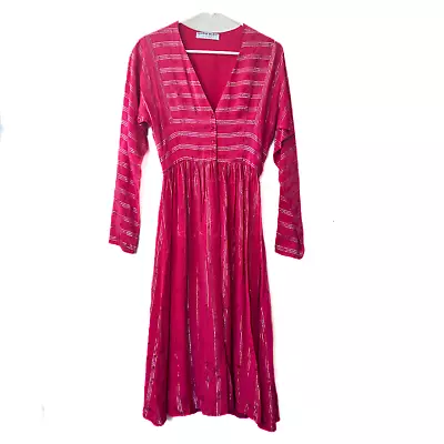 MORTON MYLES Vintage Dress Pink Tinsel Embroidery Long Sleeve Fit And Flare XS • $50