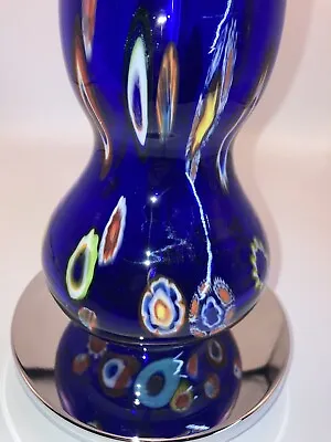 Vintage Art Glass Lamp Millefiori With Matching Finial Chrome Base Heavy Beauty • $100