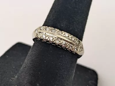 Antique Art Deco 1930's 14k White Gold Diamond 2 Row Wedding Band Size 6 Vtg • $799.99