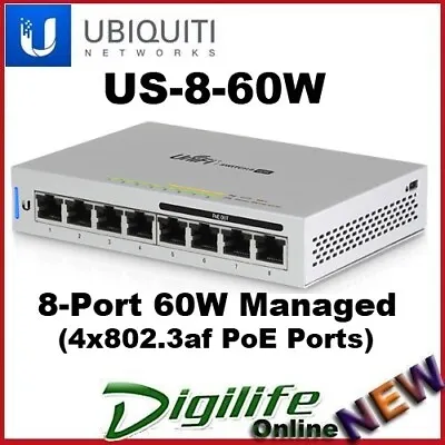 Ubiquiti Unifi Switch 8-Port 60W PoE Managed Gigabit Switch US-8-60W • $225