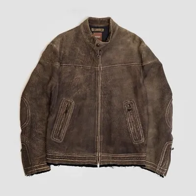 Hugo Boss 00s Lambskin Leather Aged Brown Aviator Jacket Size 50 Vintage • $500
