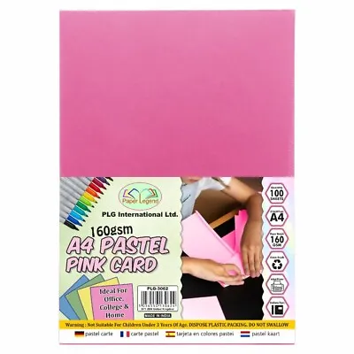 A4 Pastel Colour Card Pack 100 Sheets PINK Art Crafts Scrapbooking Cards 160gsm • £7.49