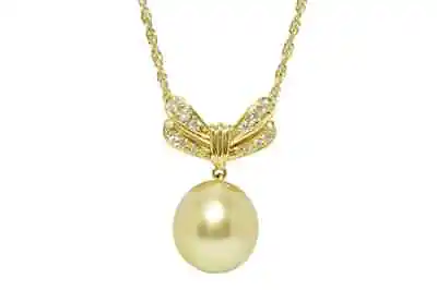 MIKIMOTO White Butterfly Gold Pearl 10.5mm K18 Diamond Pendant Necklace • $1564.99