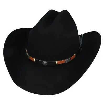 Cattleman Western Cowboy Hat With Black And Brown Leather​​​​​​​ Band  - Black • £44.49