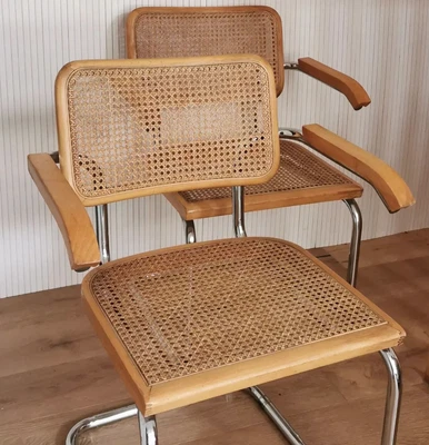 $350 • Buy Pair Of Vintage Cesca Style Armchair Cantilever Wicker Rattan Dining Chair