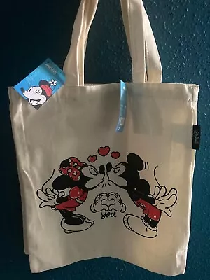 Disney Canvas Tote Bag New - Mickey Mouse And Minni Mouse 'I Love You'  16x14in • £4.50