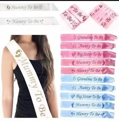 BABY SHOWER SASH MUM TO BE Baby Boy Girl Party Sash White Blue Or Pink UK • £2.49