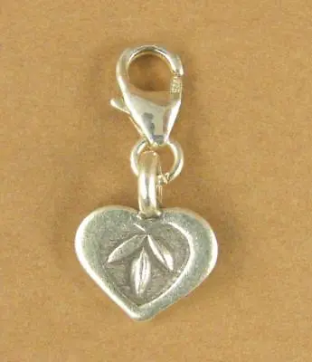 Heart Clip-on Charm. 3 Leaves.  Small. Lobster Clasp. Sterling Silver 925. • £7.50