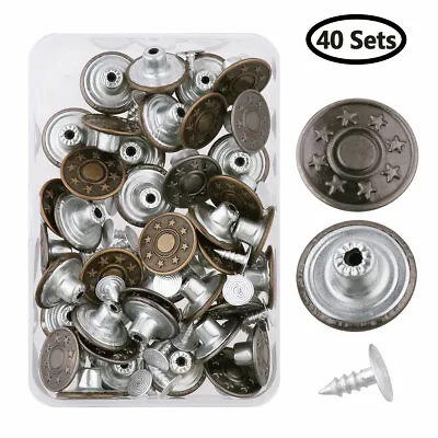 40Sets Metal Jean Press Buttons Tack Rivet W/Storage Box For Repair&DIY Crafts • $8.99