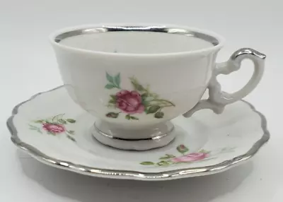 $25 • Buy Chalfonte CPC Porzellan Bavaria GermanyTea Cup An Saucer Rose Pattern SilverGilt