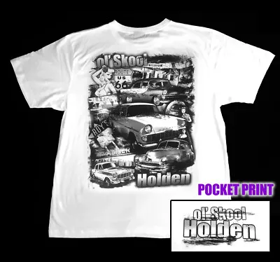 Men's T-shirt Ol' Skool Holden EK FB FC FJ Pocket & Back Print • $22