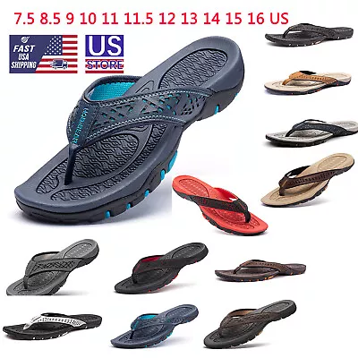 Mens Flip Flops Beach Sandals Lightweight TPR Antiskid Wear Resistant Sz 7.5-16 • $21.11