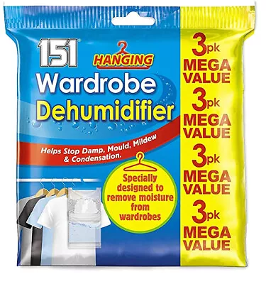  Hanging Wardrobe Dehumidifier Stop Damp Anti Mould Mildew Moisture Condensation • £13.99