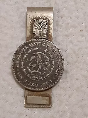 1964 Mexico Silver Un Peso R A G Money Clip Aztec Or Mayan Headdress 28 Grams • $29.99