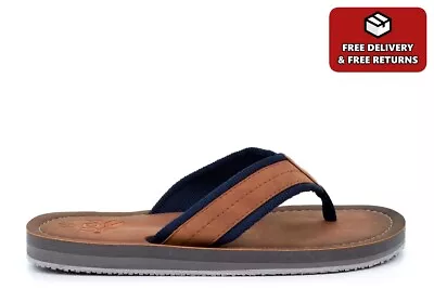 Mens Toe Post Sandals Mens Summer Sandals Flip Flops Leather Effect Mules Tan • £15.97