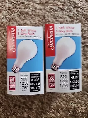 2 - Sunbeam Soft White 3 Way Light Bulbs 50/100/150 Watts - A21 - Medium Base • $8.88
