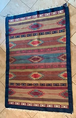 Antique Native American Navajo Rug Geometric 4' X 6' Weaving Textile Blanket • £651.47