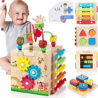 £35.89 • Buy Wooden Activity Cube | 8-in-1 Montessori Toys For 12M+ Toddlers, One Year Old &
