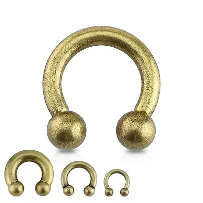 Horseshoe Heavy 0 Gauge 5/8  Vintage Gold Plate 10mm Balls SET Of 2 • $13.99