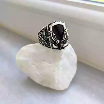 Solid 925 Sterling Silver Men's Jewelry Sublime Black Onyx Eagle Men's Ring • $39.90