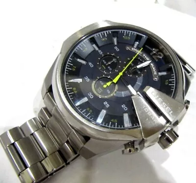 Diesel New Men's DZ4465 Mega Chief Silver Stainless Black Dial Chronograph Watch • $112.99