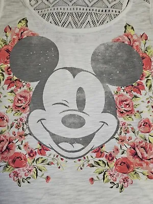 Womens Juniors Disney White Floral Tank Top Mickey Mouse Lace Back Size XXL 19 • $14