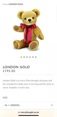 Large Merrythought Golden Mohair Traditional 16” Teddy Bear + Growl • £27