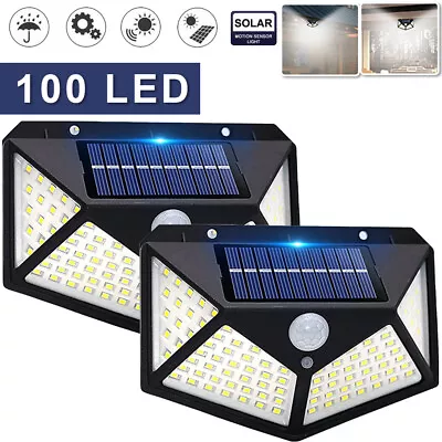 2X Outdoor 100 LED Solar Power Wall Light PIR Motion Sensor Security Garden Lamp • $15.89