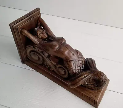 Corbel Mermaid Of Wood Decorative Carved Wooden Corbel 1pc Wall Hanging Decor • $129.05