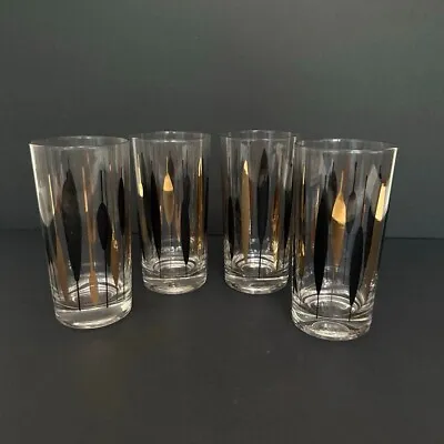 Atomic Cattail Vintage MCM Highball Glasses - Black & Gold  Choose Set Of 5 Or 6 • $12