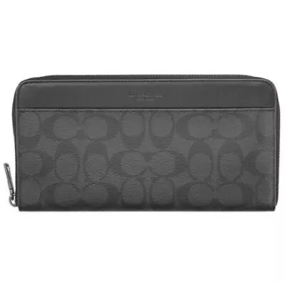 COACH Authentic Round Zip Long Wallet Travel Signature Canvas Black PVC Leather • $441.26